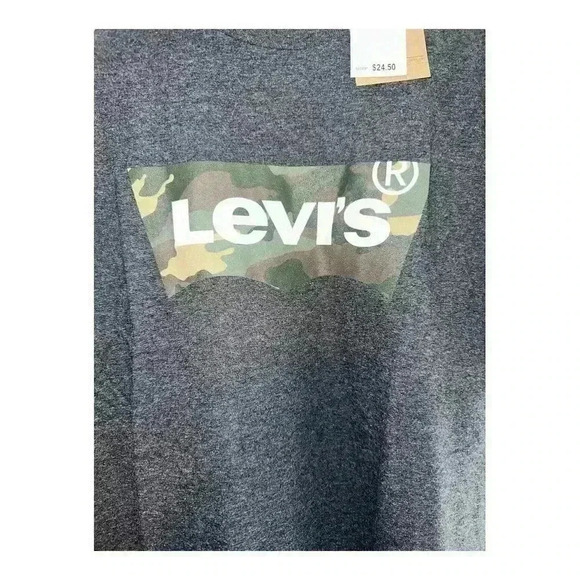 Levi's Mens Camo Batwing Logo Gray Crewneck T-Shirt - Picture 4 of 8